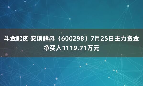 斗金配资 安琪酵母（600298）7月25日主力资金净买入1119.71万元