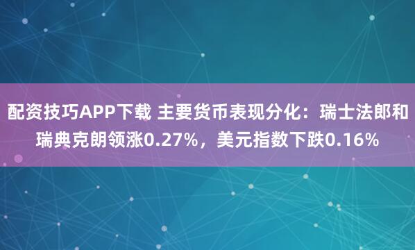 配资技巧APP下载 主要货币表现分化：瑞士法郎和瑞典克朗领涨0.27%，美元指数下跌0.16%